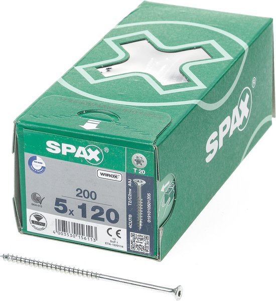 Vis pour aggloméré Spax tête fraisée zinguée T-Star T20 filetage partiel 5.0x120mm (par 200 pièces)