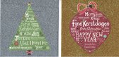 16 Luxe Kerst- en Nieuwjaarskaarten - Goud en Zilver - 13x13cm - Glitters - 2 motieven - Gevouwen kaarten met
