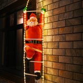 Klimmende kerstman op ladder- 120 led's - 240 cm - met verlicht - kerstversiering - kerstdecoratie - Kerstman met verlichting - Kerst 2021