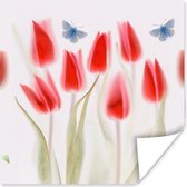 Poster Afbeelding van rode tulpen - 100x100 cm XXL