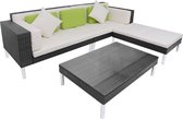 Decoways - 4-delige Loungeset met kussens poly rattan zwart