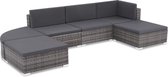 Decoways - 6-delige Loungeset met kussens poly rattan grijs