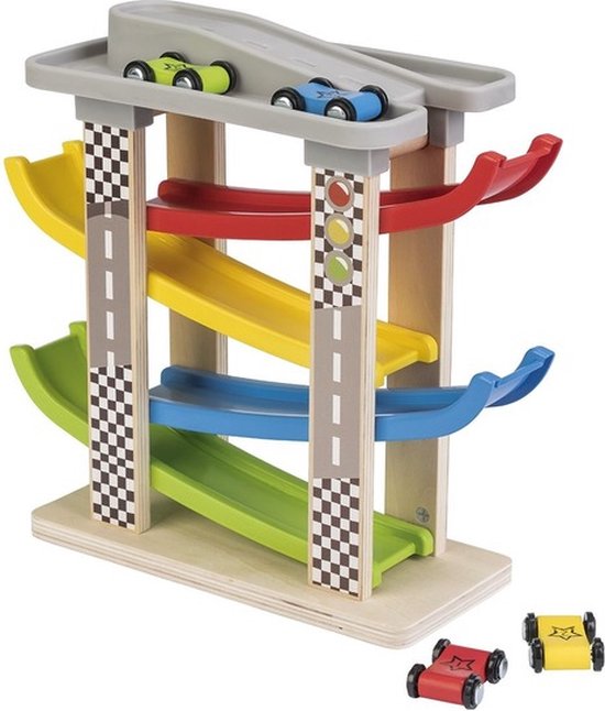 motoriek speelgoed - houten knikkerbaan race auto toren - zip-zap - cascadetoren -... bol.com
