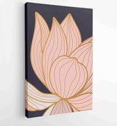 Canvas schilderij - Hand draw gold lotus flower and leaves. Design for packaging design, social media post, cover, banner, Wall arts. 4 -    – 1814260244 - 115*75 Vertical