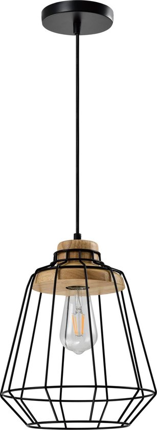 QUVIO Hanglamp landelijk - Lampen - Plafondlamp - Verlichting - Verlichting plafondlampen - Keukenverlichting - Lamp - Draadlamp - E27 Fitting - Met 1 lichtpunt - Voor binnen - Metaal - D 25 cm - Zwart