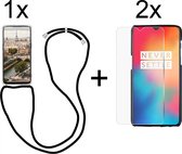 OnePlus 6T hoesje met koord transparant shock proof case - 2x OnePlus 6T screenprotector