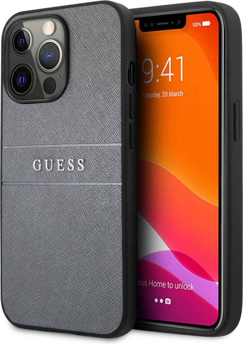 Guess Saffiano PU leren Backcase iPhone 13 Pro Max hoesje Grijs