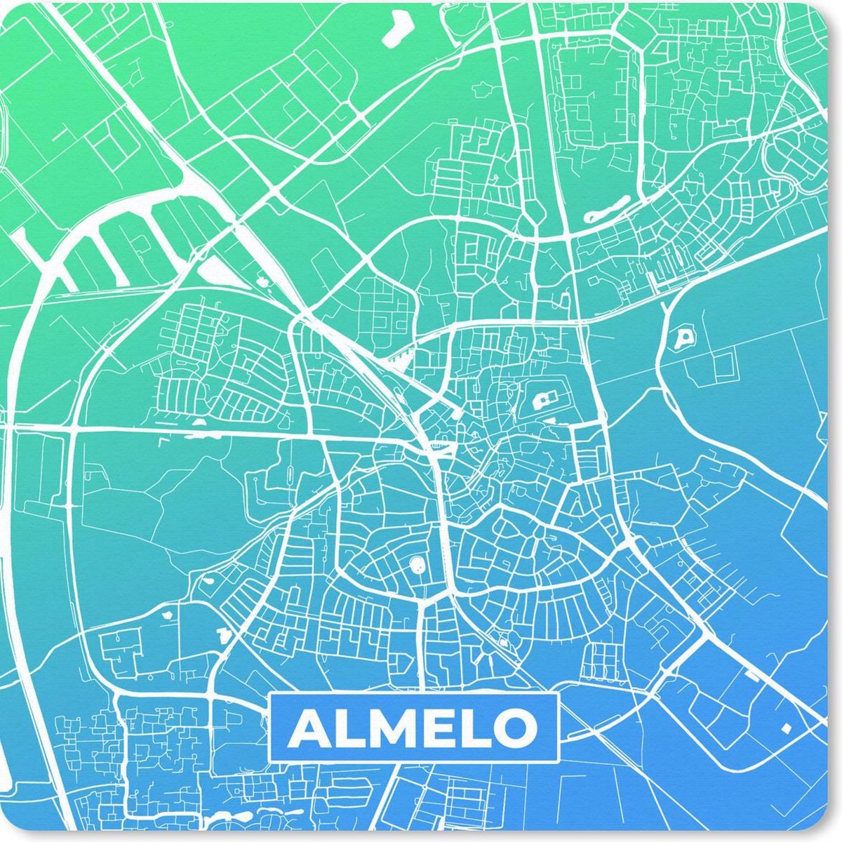Muismat 30x30 cm - Mousepad Stadskaart - Almelo - Nederland - Blauw - Muismatten