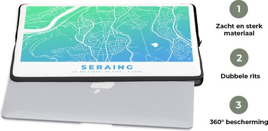Housse ordinateur 13 pouces - Plan de la ville - Seraing - Blauw - België - Housse ordinateur