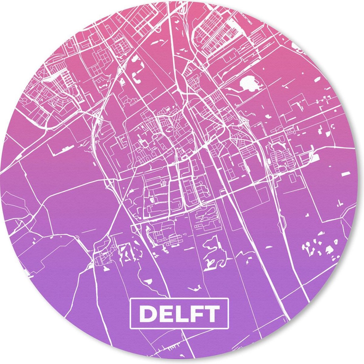 Muismat rond 40x40 cm - Mousepad Stadskaart - Delft - Paars - Roze - Ronde muismatten