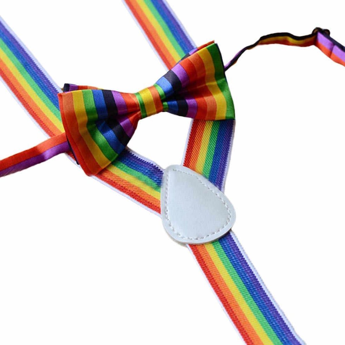 Partychimp - Carnaval Verkleed Set - Bretels Regenboog - Vlinderdas