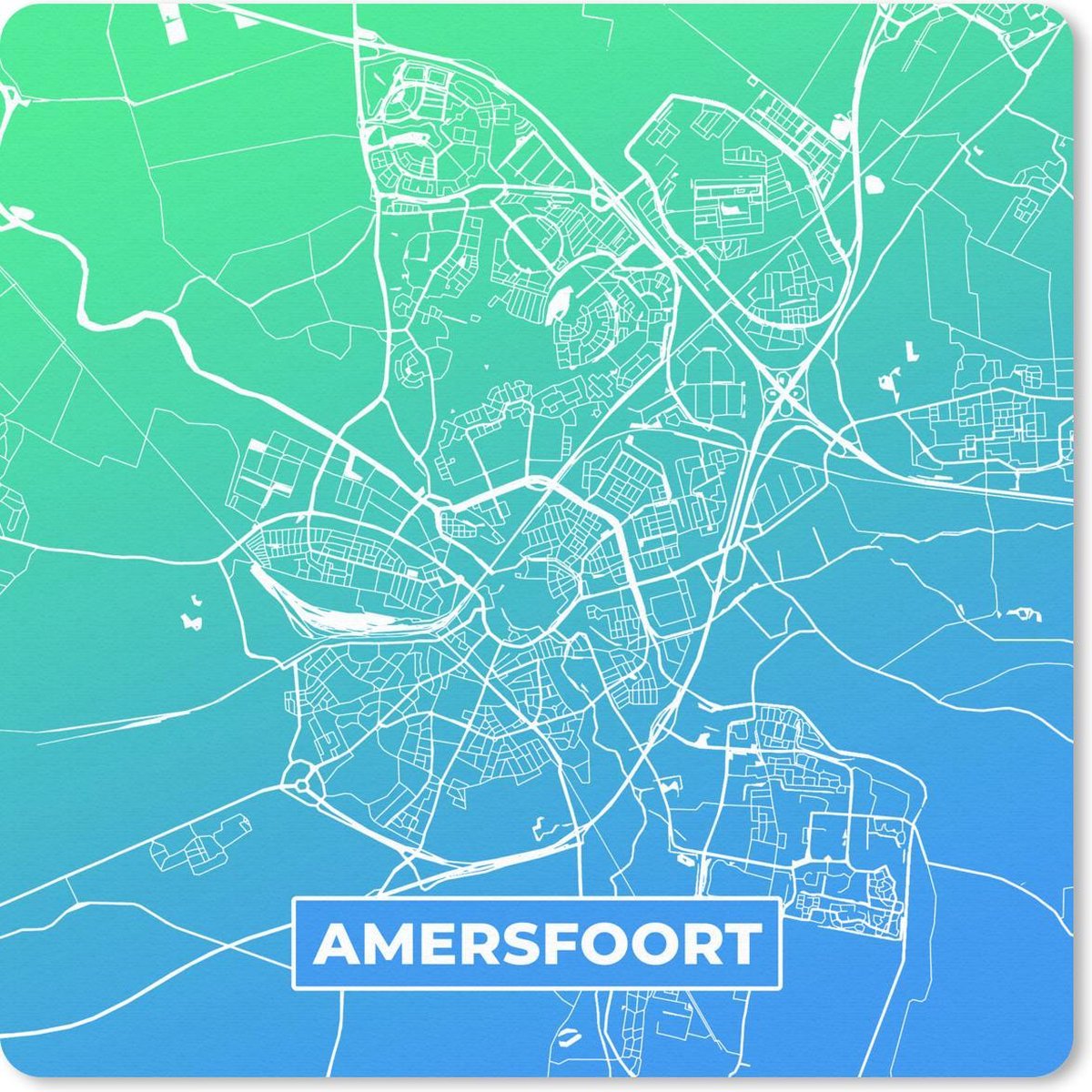 Muismat 20x20 cm - Mousepad Stadskaart - Amersfoort - Blauw - Muismatten
