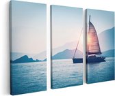 Artaza Canvas Schilderij Drieluik Zeilboot bij Zonsondergang - 120x80 - Foto Op Canvas - Canvas Print