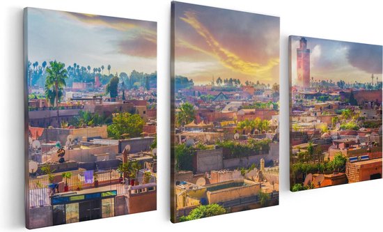 Artaza Canvas Schilderij Drieluik Medina van Marrakesh in Marokko - 120x60 - Foto Op Canvas - Canvas Print