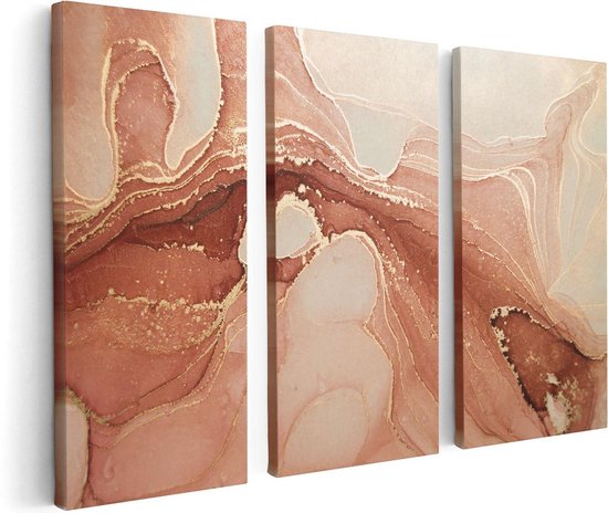 Artaza Canvas Schilderij Drieluik Abstracte Kunst in het Roze Marmer - 120x80 - Foto Op Canvas - Canvas Print