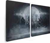 Artaza Canvas Schilderij Tweeluik Maan tussen de Bomen in de Nacht - 120x80 - Foto Op Canvas - Canvas Print