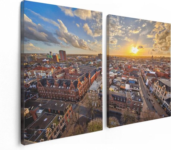 Artaza Canvas Schilderij Tweeluik Groningen Stad bij Zonsondergang - 120x80 - Foto Op Canvas - Canvas Print