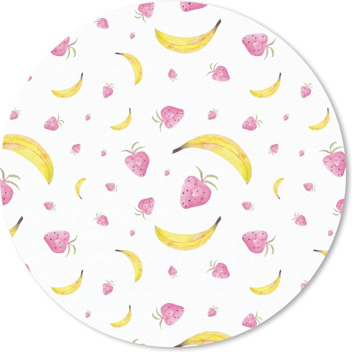Muismat rond 50x50 cm - Mousepad Banaan - Aardbei - Wit - Design - Ronde muismatten