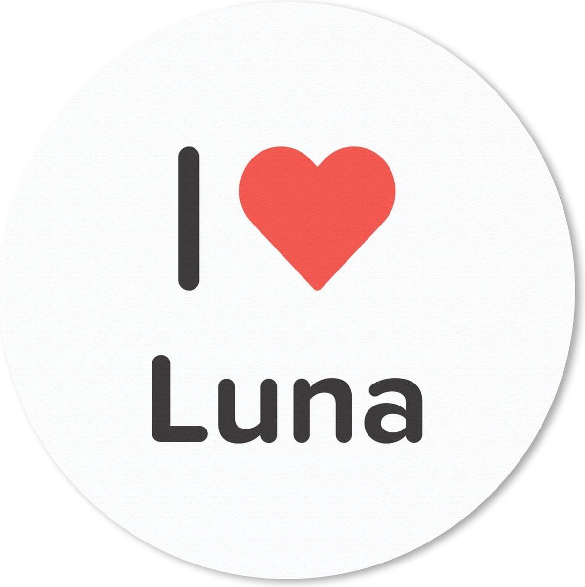 Muismat rond 30x30 cm - Mousepad I love - Luna - Meisje - Ronde muismatten