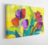 Canvas schilderij - Multicolor oil texture. Brushstrokes on canvas. Abstract floral illustration . Oil painting on canvas. Fragment of artwork. Spots of paint. Modern art. Contempo
