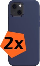 Hoesje Geschikt voor iPhone 13 Mini Hoesje Siliconen Cover Case - Hoes Geschikt voor iPhone 13 Mini Hoes Back Case - 2-PACK - Donkerblauw