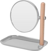 Badkamerspiegel / make-up spiegel rond dubbelzijdig lichtgrijs met opbergbakje L22 x B14 x H23