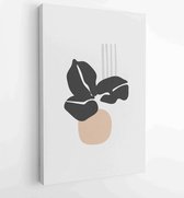 Canvas schilderij - Botanical and vase wall art vector set. Floral and Foliage in bottle line art drawing with abstract shape. 2 -    – 1810230211 - 50*40 Vertical