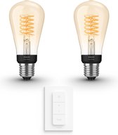 Philips Hue White Filament Edison E27 Uitbreidingspakket - 2 Hue Lampen en Dimmer Switch - Warm Wit Licht - Dimbaar