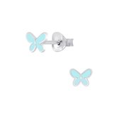 Joy|S - Zilveren petit vlinder oorbellen - blauw - 6 mm - kinderoorbellen
