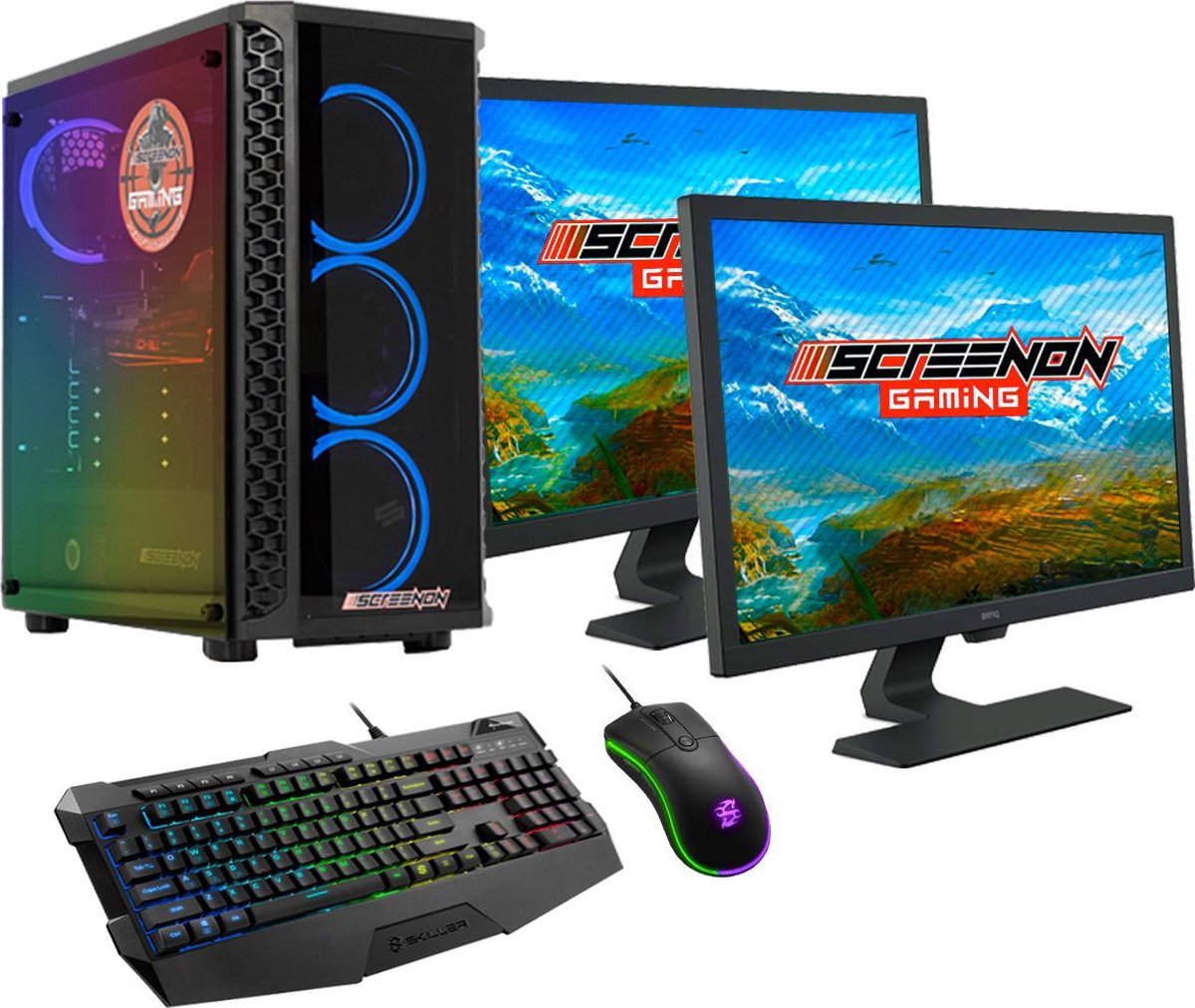 ScreenON - Gaming Set - X24574 - (GamePC.X24574 + 2 x 27 Inch Gaming Monitor + Gaming Toetsenbord en Muis)