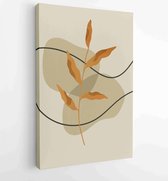 Canvas schilderij - Green and earth tone background foliage line art drawing with abstract shape and watercolor 4 -    – 1922511890 - 115*75 Vertical