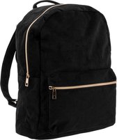 Rugtas - 40x29,5x15cm - Corduroi Goudkleurige rits - Zwart - Backpacker - handig voorvak - verstelbare schouderbanden