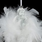 Engel met veren - decoratie Veerbal met een engel - Hanger - H 5,5 cm - 2 stuks