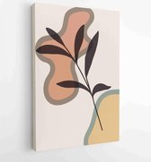 Canvas schilderij - Earth tone background foliage line art drawing with abstract shape and watercolor 4 -    – 1919347634 - 80*60 Vertical