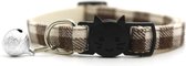 Kattenhalsband met belletje - Verstelbaar - 19 / 32 cm - Kattenbandje - Halsband kat - Cat - Kitten - Katten halsband - Uniek design 2021 - Taupe