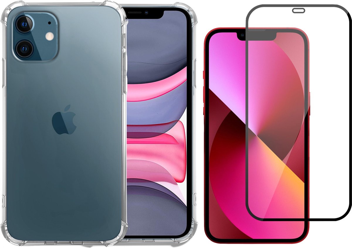 Hoesje geschikt voor iPhone 12 siliconen transparant case - Screen Protector Glas