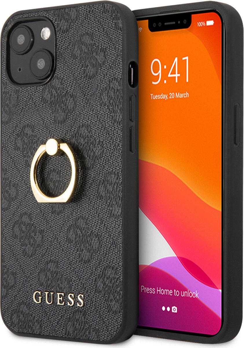 Guess hoesje voor iPhone 13 - Hardcase Backcover - met Ring Houder - Grijs