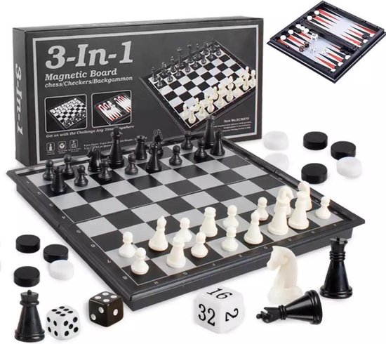 Afbeelding van het spel Opklapbare Magnetisch Schaakbord- Bordspellen- Schaakset- Chess Set - 32cm x 32cm- Schaak/dambord- Met Schaakstukken