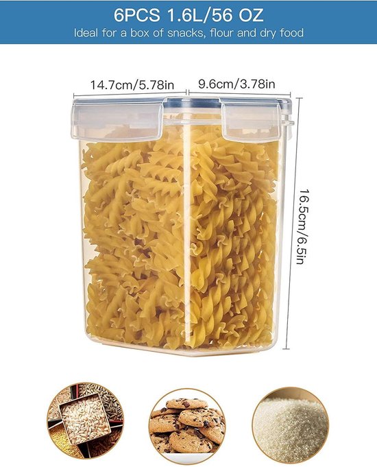6 Pcs Boîte de Conservation Alimentaire Boîtes de Rangement Pour Céréales  Sans BPA 1.6L