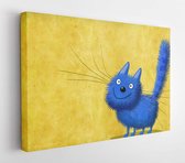 Canvas schilderij - Funny blue kitten standing on the vintage background painted wall  -     333248327 - 40*30 Horizontal