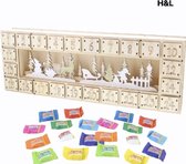H&L houten Adventskalender gevuld met Tiny Tony’s Chocolonely chocola - met LED verlichting - 24 chocolaatjes - kerstcadeau - feestdagen - kerst