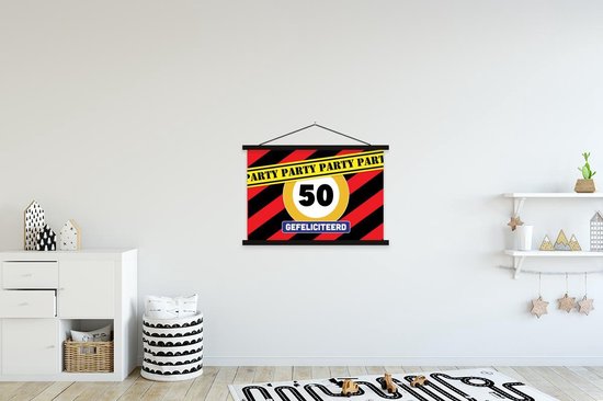 Porte-affiche avec affiche - Affiche scolaire - Anniversaire - Décoration 50 ans - Anniversaire - 90x60 cm - Lattes noires