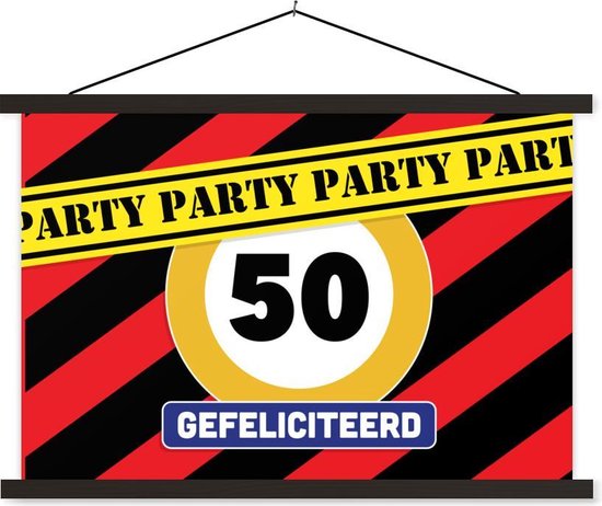 Porte-affiche avec affiche - Affiche scolaire - Anniversaire - Décoration 50 ans - Anniversaire - 150x100 cm - Lattes noires