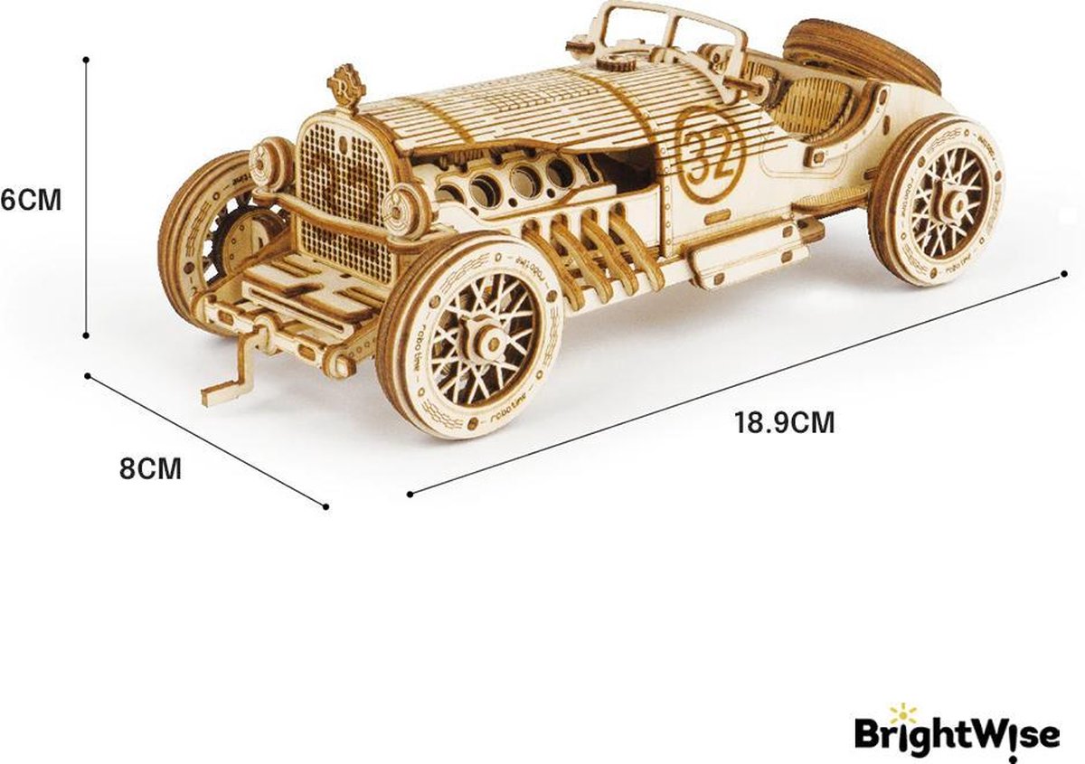 BrightWise® Robotime Grand Prix Auto Hout Modelbouw Pakket Zonder Lijm - Bouwpakketten volwassenen - Bouwpakketten kinderen - Modelbouwpakketten volwassenen - Miniatuur bouwpakket volwassenen - Modelbouw auto — afbeelding 2