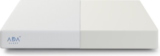 Wit matras met aan de linkerkant een textiel met structuur en aan de rechterkant glad schuim. Logo "ADA SLEEP" links.