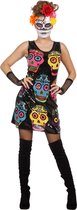 Wilbers & Wilbers - Spaans & Mexicaans Kostuum - Paillettenjurk Vrolijke Schedels Vrouw - zwart - Maat 38 - Halloween - Verkleedkleding