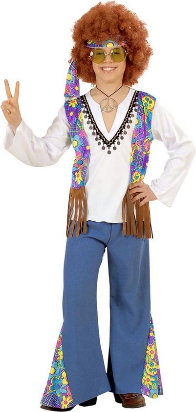 Widmann - Hippie Kostuum - Hippie Jongen Woodstock Lennon Kostuum - Multicolor - Maat 140 - Carnavalskleding - Verkleedkleding
