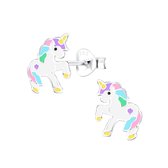 Joy|S - Zilveren pony eenhoorn oorbellen - multicolor unicorn oorknoppen - t17