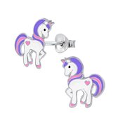 Joy|S - Zilveren eenhoorn oorbellen - pony oorknoppen - 10 x 13 mm - unicorn