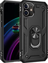Hoesje iPhone 12 Mini - Zwart - Met magneet en standaard - Hard case - Shockproof